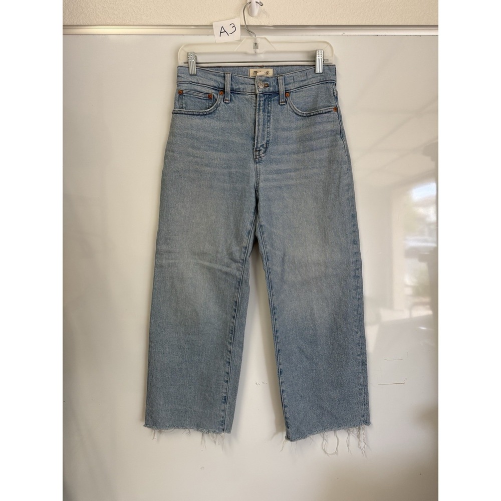 Madewell The Perfect Vintage WideLeg Crop Jeans Womens 26 Blue Raw Hem High Rise